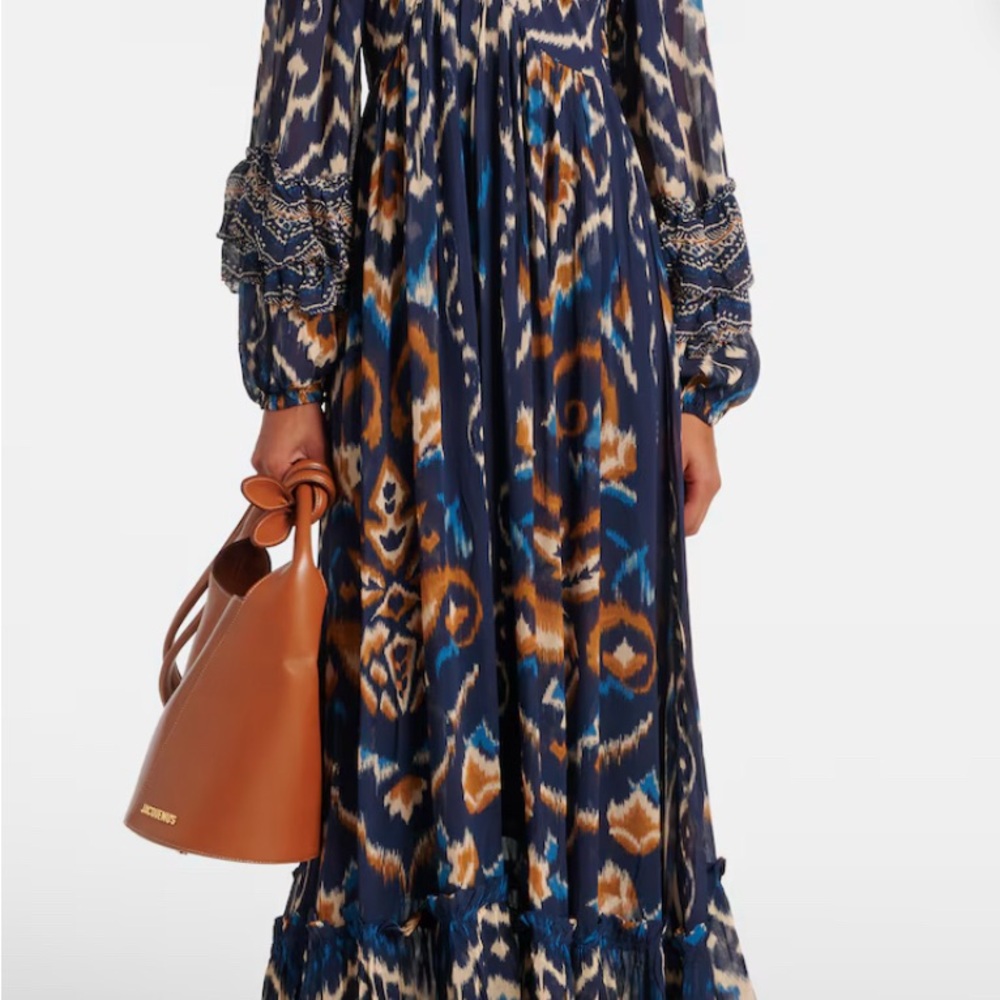 Farm Rio Boho Navy Ikat Long Sleeve Maxi Dress NWT